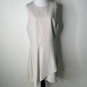 NWT Halston Heritage Women's Cream Sleeveless Ruffle Shift Dress Size 14